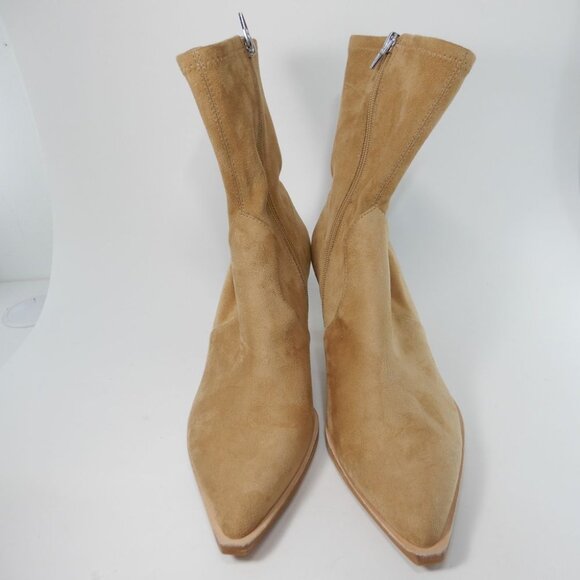 Dolce Vita Azalea Pointed Toe Bootie Sock Boots 9 Camel Tan Stretch Faux Suede - Picture 12 of 14